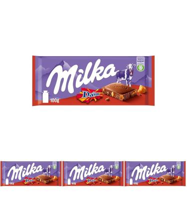 Milka Daim Chocolate with Daim Pieces Alpine Milk Chocolate with Almond Caramel Pieces - Pack of 4 - Buy Online on GoSupps.com
