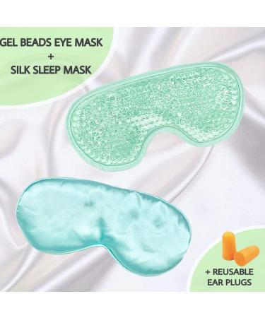Gel Eye Mask + Silk Sleep Mask: Hot/Cold Therapy for Puffy Eyes, Dark Circles, Headaches - Adjustable Strap & Reusable (Light Green) - Buy Online on GoSupps.com