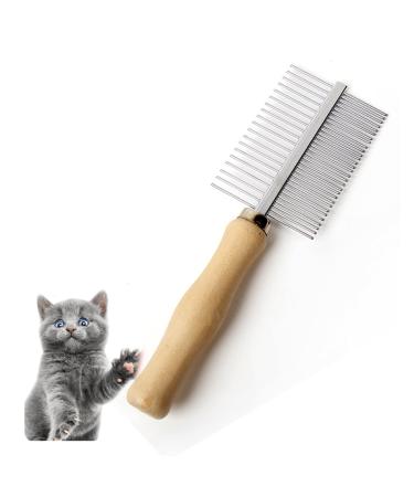 Dog Cat Pet Comb Double-Sided Grooming Brush Metal Comb for Loosening up Removing Mats Debris Tangles and Knots Wooden Handle Stainless Steel Tooth Perfect for Honghair Pets