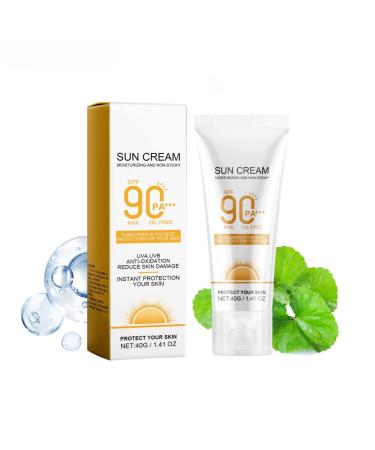 Sunscreen SPF 90+ Face Sun Cream SPF 90 PA+++ Factor 90 Sun Cream Waterproof Travel Sun Cream Facial Sunscreen SPF 90 Ultra Light UVA & UVB Protetion Non-Greasy Reduce Skin Damage
