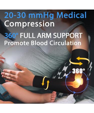 Normers 20-30 mmHg Medical Compression Arm Sleeve - Full Arm Support for Lymphedema, Arthritis, Swelling - Black Large - Men & Women - Buy Online on GoSupps.com