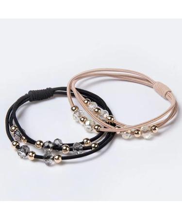 UaiUya 10pcs Small Gold Bead Hair Ties - Elastic Ponytail Holders for Women and Girls | Hair Tie Bracelets with Crystal Beads - Ideal for Thick, Thin, and Curly Hair (5 Colors) - Buy Online on GoSupps.com