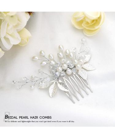 Vakkery Bridal Wedding Hair Comb | Silver Pearl Leaf Headpiece for Women & Girls | Elegant Hair Accessories - Buy Online on GoSupps.com