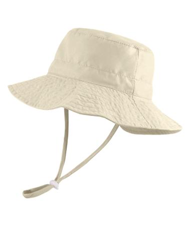 LACOFIA Toddler Baby Sun Hat Unisex Kids Summer Bucket Hat Wide Brim for Outdoor Swim Beach Pool Adjustable 6-24 Months A-Beige