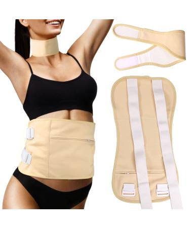 Casting oil pack massage belt set reusable castor oil pack with stretchy magic adhesive for the neck and belly removable TPU castor oil pack prevents leakage (Khaki)