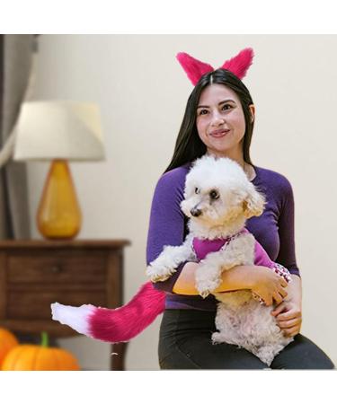 Faux Cat Ear Tail Set - Fake Cat Ear Tail Set | Faux Cat Ears Hair Clip Furry Wolf Long Tail Costume Halloween Party Cosplay Set Pink - Buy Online on GoSupps.com