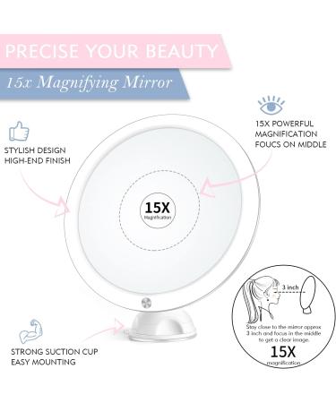 15x Magnifying Mirror with Light & Tweezers - Perfect for Precise Makeup & Plucking | Lighted Magnified Mirror with Suction Cup | Dual Power | 8 White - Buy Online on GoSupps.com