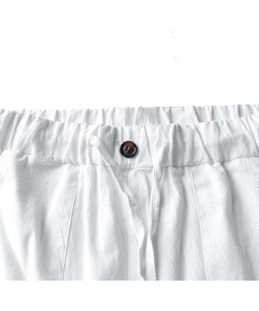 Men's Casual Linen Pants - Elastic Waist Drawstring Cotton Trousers | White XL - Buy Online on GoSupps.com