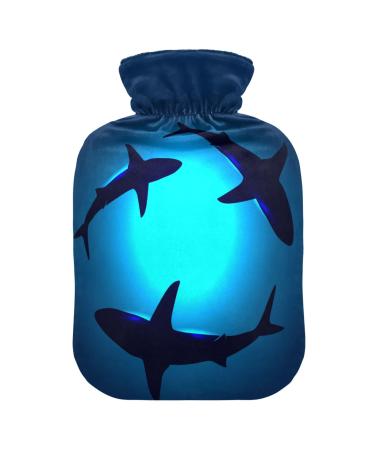 Ocean Shark Blue Heat bottle with reference heat bottles for pain relief heat bottle water bag Feet and bed warmer for warm and cold compress 1l