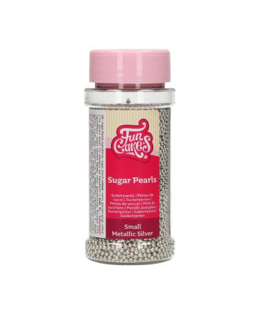 FunCakes Sugar Pearls Small Metallic Silver: Cake Sprinkles Great Taste Perfect for Cake Decorating Edible Sugar Pearls. 80 g.