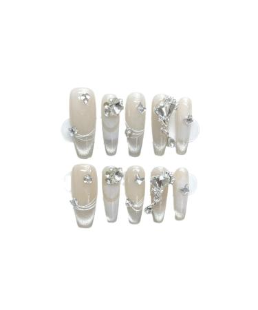 Naked Skin Shining Diamond Handmade Wearable Nail Beauty Patch Detachable False Nail Patch(XS)