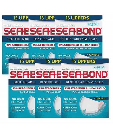 Sea-Bond Secure Denture Adhesive Seals, Original Uppers, Zinc Free, All Day Hold, Mess Free, 15 Count- Pack of 6 ( 90 Total Uppers) 15 Count (Pack of 6) Pack of 6- 90 Uppers Total