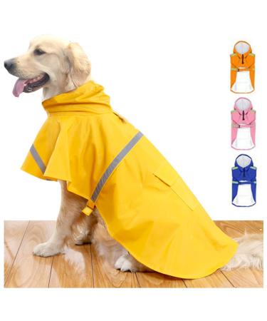 HAPEE Dog Raincoats for Large Dogs with Reflective Strip Hoodie,Rain Poncho Jacket for Dogs L (Back Length 20") A1-Yellow