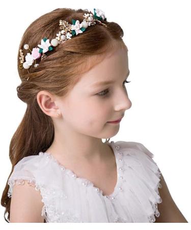 IYOU Flower Headpiece Pearl Wedding Headband Gold Crystal Floral Communion Hair Tiair Accessories for Flower Girls and Bridesmaid. - Buy Online on GoSupps.com