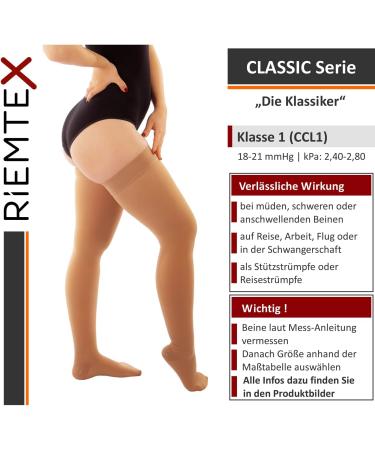 RIEMTEX Compression Stockings Class 1 CCL1 Support Stockings for Men & Women Closed Tip Classic Series 7131 Black & Beige Size 6 - Buy Online on GoSupps.com