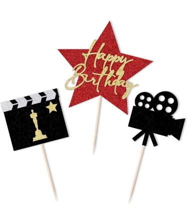 Qertesl Happy Birthday Movie Cake Topper Movie Night Cupcake Toppers Decoration Hollywood theme Cake Party Decoration. - Buy Online on GoSupps.com