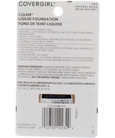 CoverGirl Clean Normal Skin Foundation 140 Natural Beige - 1 oz - Buy Online on GoSupps.com