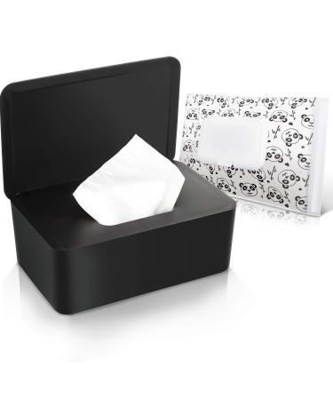 Baby Wipes Dispenser Holder with Lids for Napkin Nappy Paper Tissue Towel Mask Storage Case Box, Keeps Wet Tissue Fresh, Flushable Wipes Pouch Case Container for Bathroom Baby Nursery (Black)