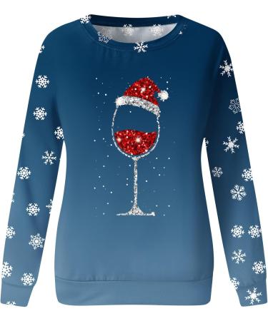 Women s Christmas Sweater Top | Festive Ugly Santa Claus Pullover | Long Sleeve Blouson | M 4-Blue | International Shipping - Buy Online on GoSupps.com
