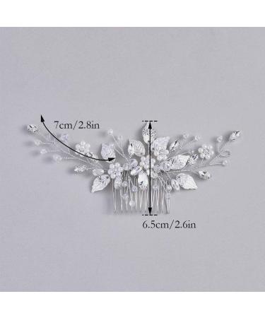 Gorais Leaf Bride Wedding Hair Comb | Pearl Bridal Hair Piece | Crystal Side Comb Accessories for Women - A-Silver - Buy Online on GoSupps.com