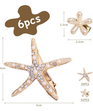 4 Starfish Hair Clips 2 Flower Hair Clips Wedding Accessories Diamond Hair Clips Elegant Non-Slip Hair Accessories for Girls Flower Girl - Buy Online on GoSupps.com
