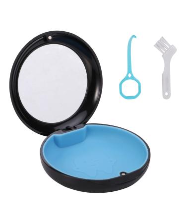 PXRJE Retainer Case - 1 Pcs Aligner Cases with Mirror Magnetic Closure Orthodontic Denture Box 1 Pcs Aligner Remover Hook + 1Pcs Brush (Black)