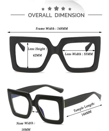 Kursan Oversized Square Black Glasses - Blue Light Blocking Eyewear for Men & Women - Fashion Big Frame Eyeglasses 53mm - Buy Online on GoSupps.com