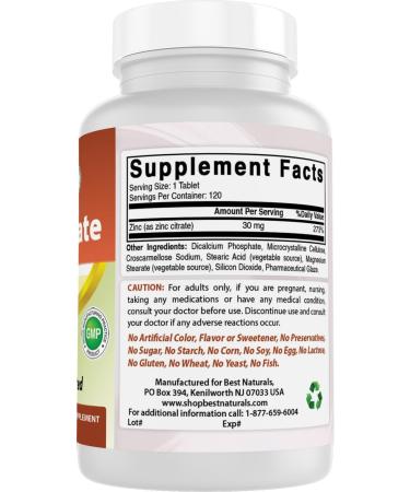 Best Naturals Zinc 30mg Supplements (as Zinc Citrate) - zinc Vitamins for Adults Immune Support - 120 Tablets (120 Count (Pack of 3)) - Buy Online on GoSupps.com