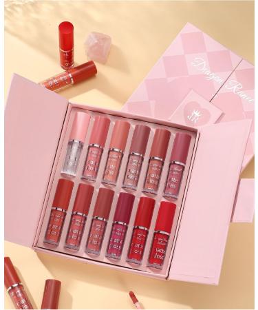 Matte Liquid Lipstick Set - 12 Colors Velvet Waterproof Lipstick & Lip Plumper | Long-Lasting Makeup Gift Box - Buy Online on GoSupps.com