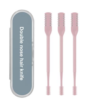 Double Sided Nose Hair Knife 2-in-1 Nasal Hair Cutter Nostril Hair Remover Tool Portable Manual 360 Rotating Nose Hair Trimmer with Ear Picker for Women Men Pink