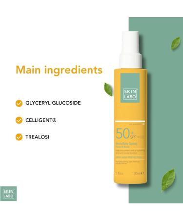 SkinLabo - Invisible Face and Body Spray SPF 50+ Protects against UVA and UVB Rays Prevents Photo-Aging and Erythema Moisturising with Glyceryl Glucoside Celligent - 150 ml - Buy Online on GoSupps.com