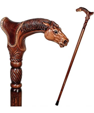Wooden Cane Hand-Made Horse Head Cane Animal Carved Wooden Stick Light Cane Powerful Walker