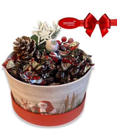 NARAMAKI Round gift box + 200g Kofl coffee beans covered in dark chocolate + decorative berry branch - gift box (200g KOFLI')