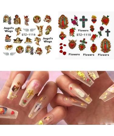 Valentines Day Nail Art Stickers - Cupid & Angel Designs - 8 Sheets Water Transfer Foil Decals for Women & Girls - Heart Nail Decorations - Buy Online on GoSupps.com