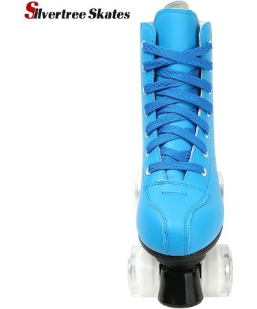 Silvertree Women's PU Leather High-top Roller Skates - Blue Flash Wheel, Size Women's 9 / Men's 7.5 with Carry Bag - Buy Online on GoSupps.com