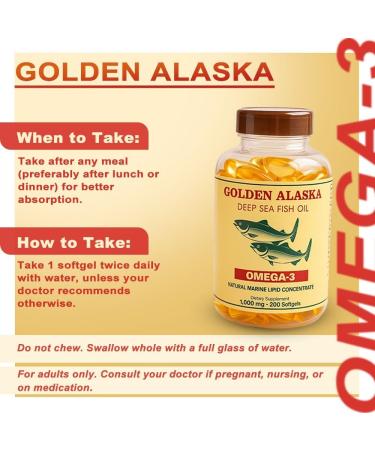 NCB Technology Omega-3 Fish Oil Golden Alaska 1000 mg Softgels with EPA & DHA Wild Caught Fish Oil Supplement 200 Softgels - Buy Online on GoSupps.com