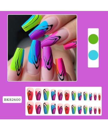 24Pcs Press on Nails Medium Fake Nails Acrylic Square False Nails Summer Reusable Artificial Nails for Women and Girls A - Buy Online on GoSupps.com