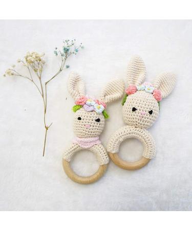 Buy Organic Baby Wooden Teether Crochet Bunny Rattle Pacifier Bracelet - Ideal for Teething Toddlers | International Shipping Available - Buy Online on GoSupps.com