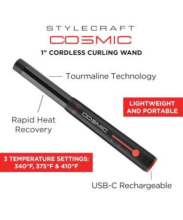 StyleCraft Cosmic Cordless Hair Curling Wand - 1-Inch USB-C Rechargeable Hair Styler for Effortless Curls - Buy Online on GoSupps.com