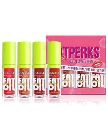 4 Colors Lip Oil Lip Glaze Big Brush Head Hydrating Lip Glow Oil Shiny Transparent Lip Gloss Plumping Smooth Glossy Finish Clear Tint Shiny and Vegan Moisturizing Non-Sticky Formula (B)