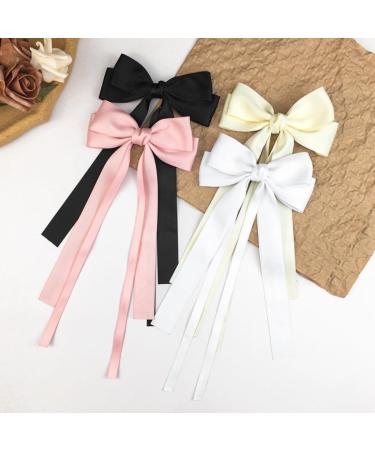 Double Layer Ribbon Bow Hair Clip Women Korean Bowknot Long Ponytail Clip Sweet Girls Hairpin Barrettes Headwear Gift Beige - Buy Online on GoSupps.com