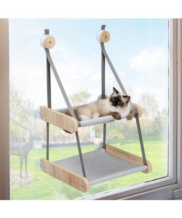 PEQULTI Cat Window Perch, Double Layered Cat Window Hammock,Window Mounted Cat Seat Cat Bed for Indoor Cats UPGRADE