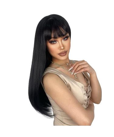 ENTRANCED STYLES Black Long Straight Wig with Bangs - 22 Inch Heat Resistant Synthetic Hair for Women - Ideal for Daily & Party Use - Buy Online on GoSupps.com