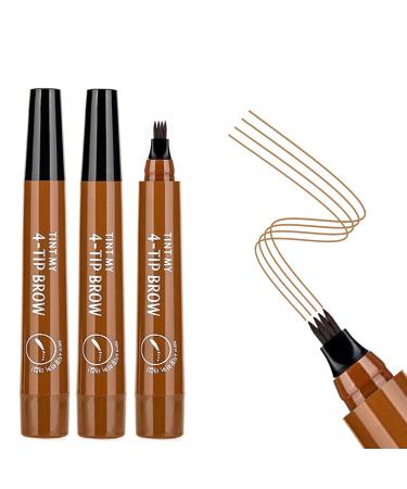 3D Waterproof Microblading Eyebrow Pen - 3Pcs New Magic Eyebrow Pencil Waterproof Microblading Eyebrow Pencil Contouring Pen 4 Tipped Precise Eyebrow Contouring Pen (Light brown)