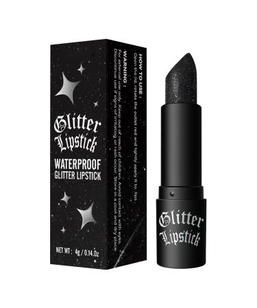 Opilroyn Halloween Black Lipstick Glitter Lipstick | Waterproof Glitter Sparkling Lipstick Non-Stick Matte Balm Body-Free for Women