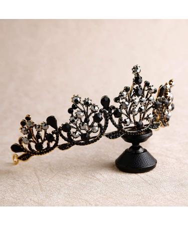 Lurrose Black Rhinestone Crown - Gothic Vintage Pageant Diadem Jewelry Set - Buy Online on GoSupps.com
