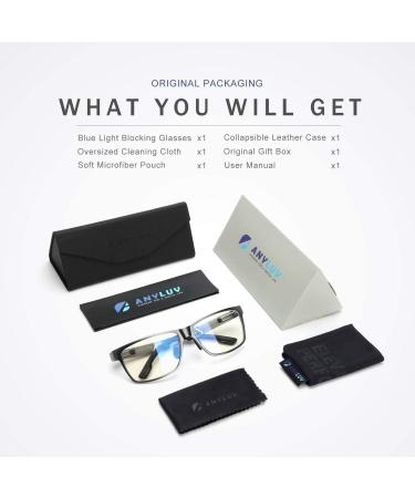ANYLUV Blue Light Blocking Gaming Glasses for Men - Rectangle Metal Frame, UV400 Clear Lens, Gunmetal - Buy Online on GoSupps.com
