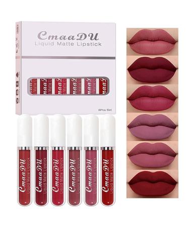 Deep Dark Red Matte Liquid Lipstick Set for Women - 6Pcs Long Lasting 24 Hour Lip Gloss Stain Makeup Kit - Original Labiales Matte Mate Larga Duracion - A-02 0.08 Fl Oz (Pack of 6) - Buy Online on GoSupps.com
