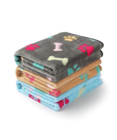 1 Pack 3 Blankets Super Soft Fluffy Premium Fleece Pet Blanket Flannel Throw for Dog Puppy Cat - Paw Small (Pack of 3) Bone